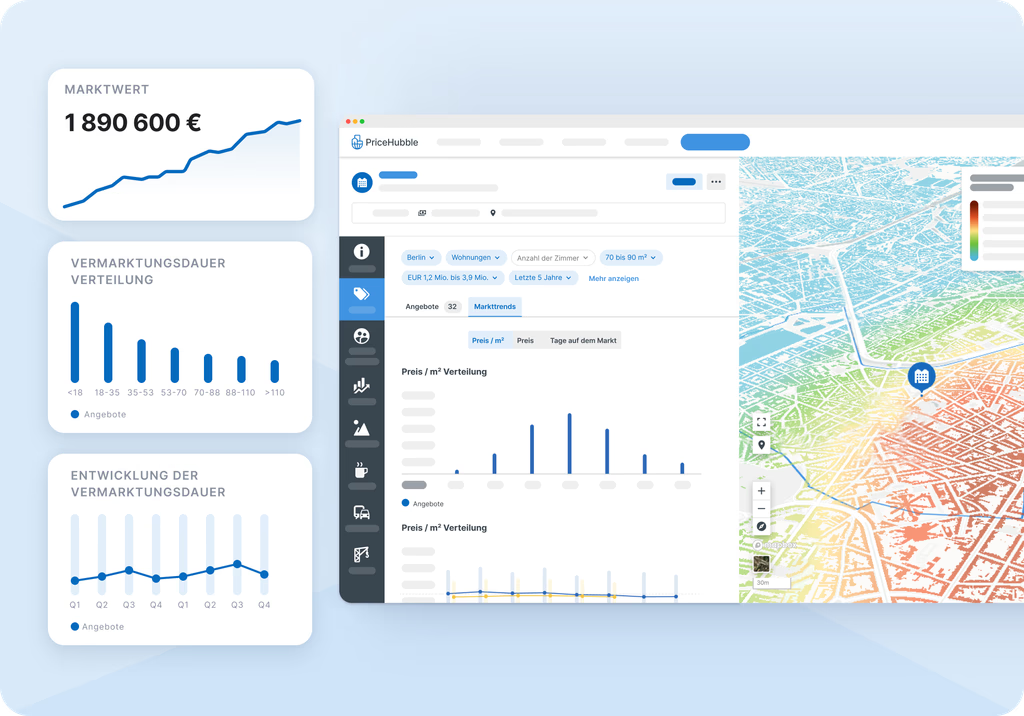 Dashboard der ImmoApp mit Markt- und Standortanalyse